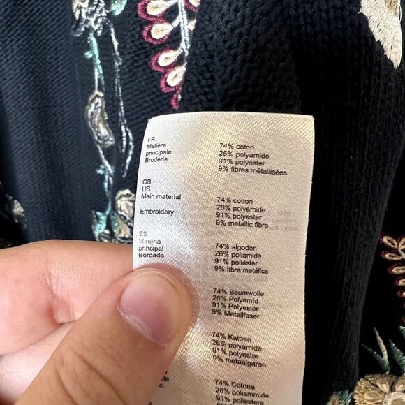 Maje Mirodi Black Floral Embroidered Open Front Knit Cardigan Size 1 / Small - Picture 8 of 8